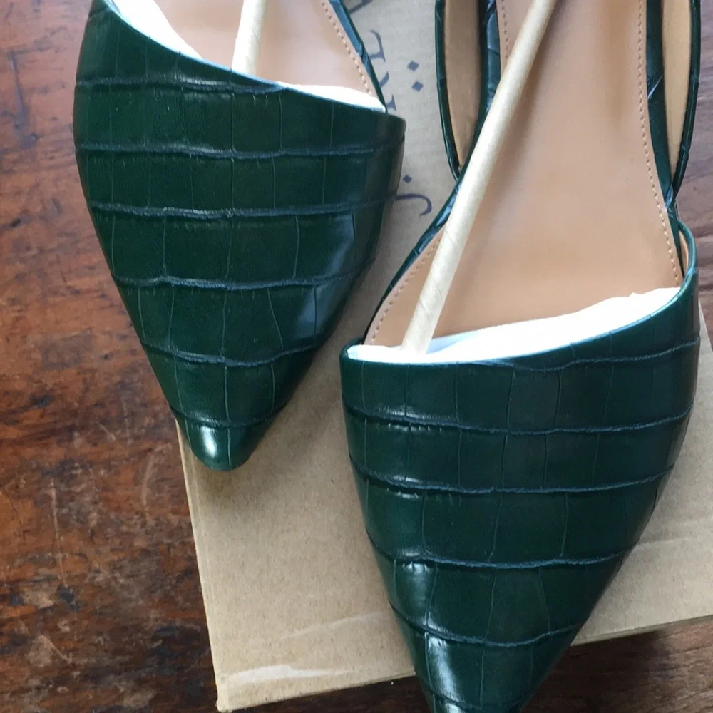 J. Crew Croc-Embossed Pointed Slip-Ons in Academic Green - Picture 5 of 7